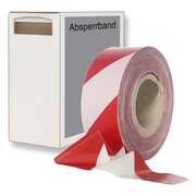 Absperrband rot wei� gestreift 25 my 75 mm breit 500 m 100 % Rezyklat im Spendekarton