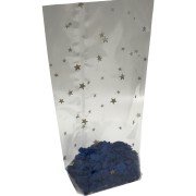 Kreuzbodenbeutel OPP 115 x 190mm transparent mit Sternenmotiv, 30my, 1000 Stk.