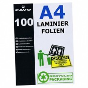 PAVO Laminierfolien A4, 216 x 303mm, 2x  75/80 mic, Hochglanz, 100 Stk.