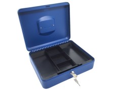 Geldkassette aus robustem Stahl mit herausnehmbaren Mnzfchern 300 mm, blau