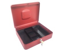 Geldkassette aus robustem Stahl mit herausnehmbaren Münzfächern 300 mm, rot