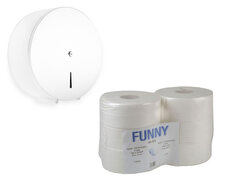 Toilettenpapier-Spender für Jumborollen, metallweiß, inkl. 6 weiße Rollen