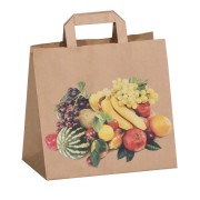 1-PACK Papiertragetasche naßfest Motiv OBST, 260+170x250mm., braun 90 gr.