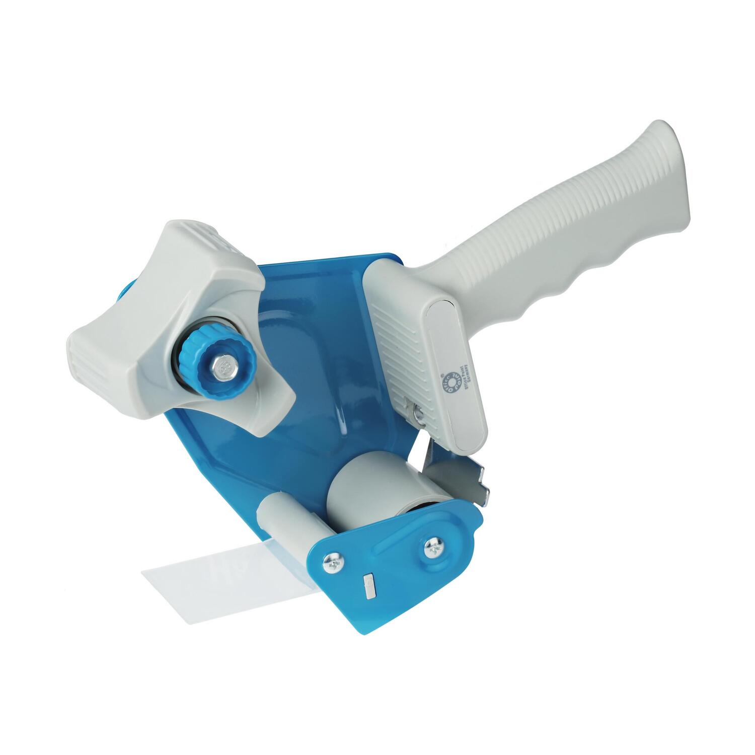 Handabroller grau/blau mit Andrucklasche & Rollenbremse fr 50mm x 66m Packband