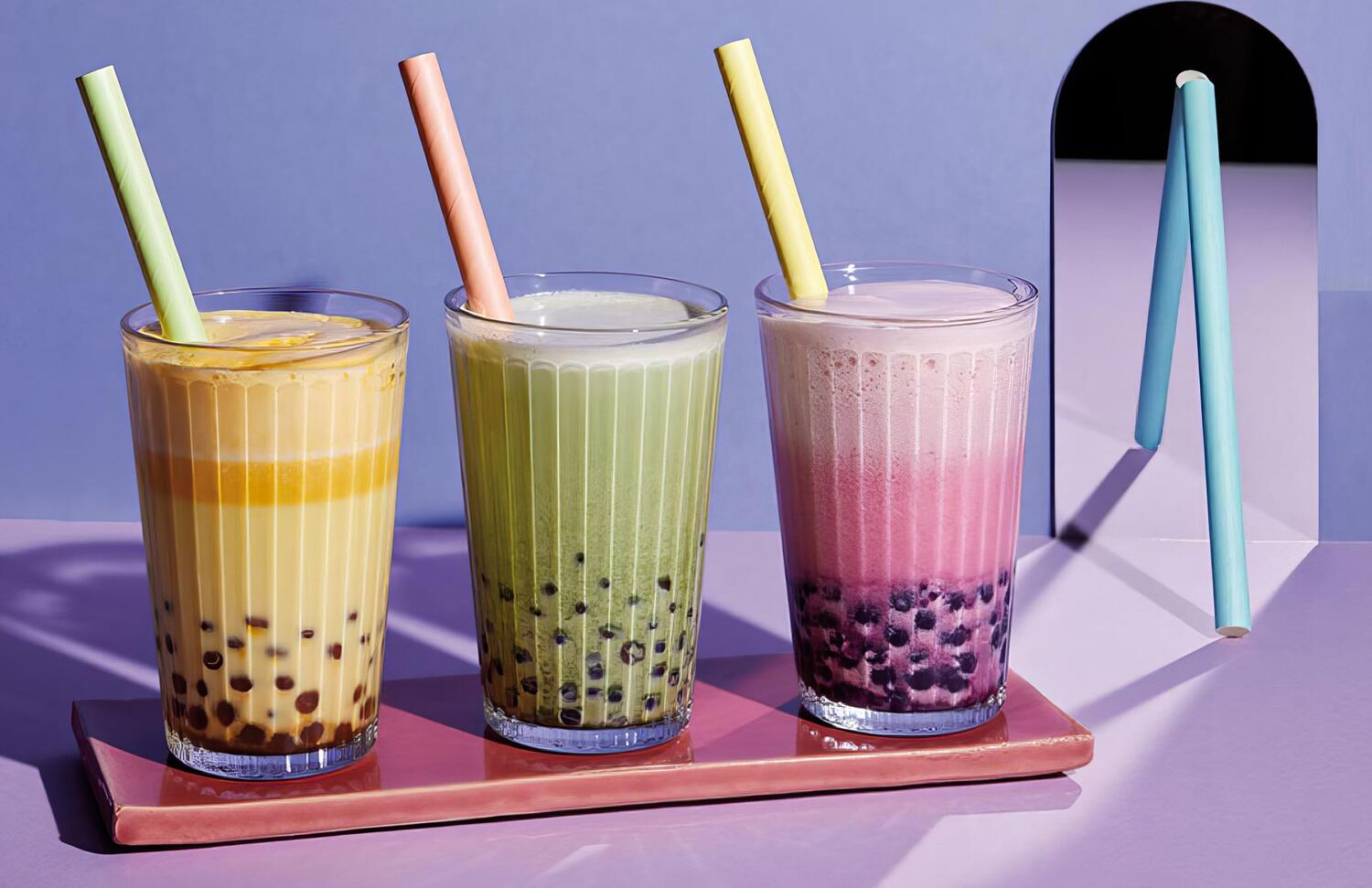 Trinkhalme aus Papier fr Bubble Tea, pastellbunt 12mm 21cm, 50 Stk.