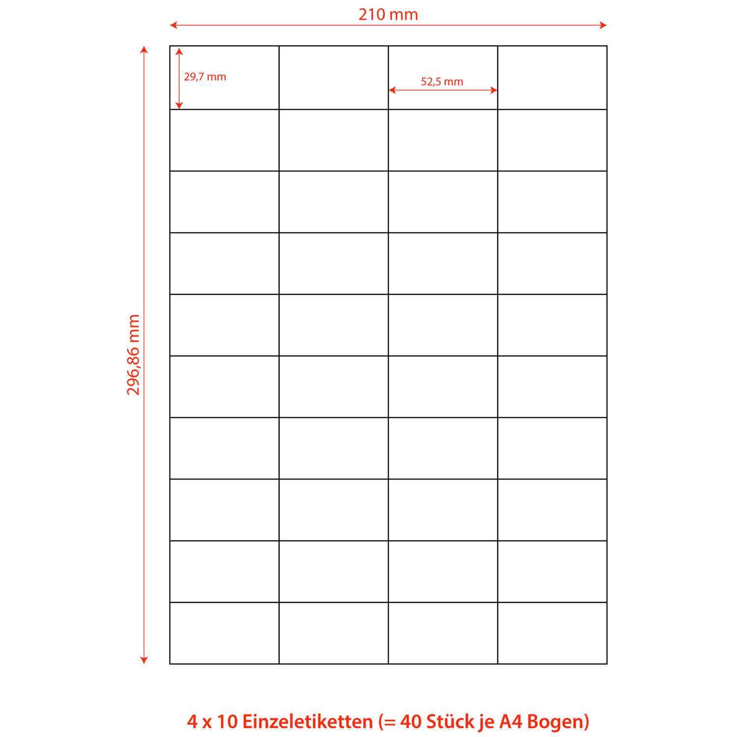 Etiketten Labels selbstklebend wei 52.5 x 29.7mm auf DIN A4, 4000 Stk.