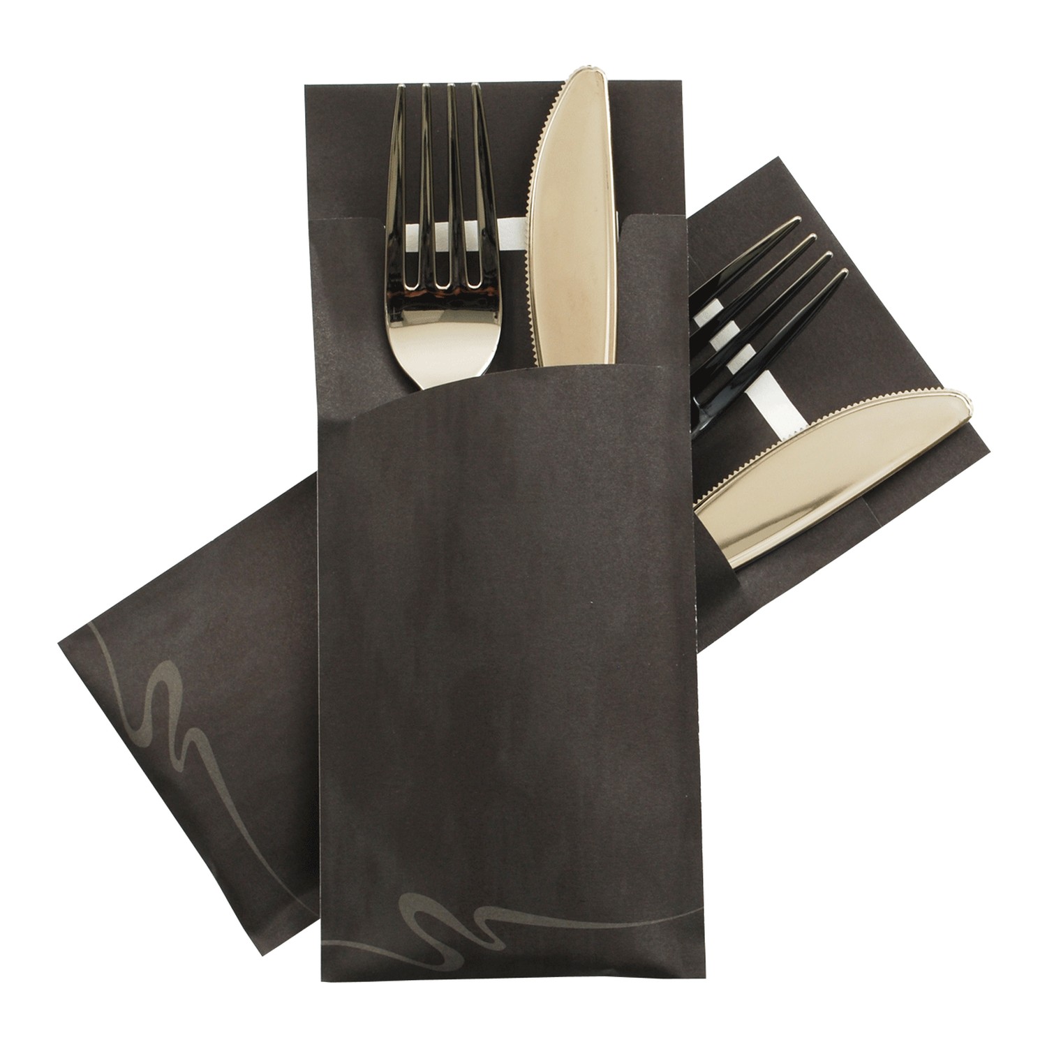 Pochetto Bestecktaschen 200x85mm marmor schwarz inkl. Serviette wei, 520 Stk.