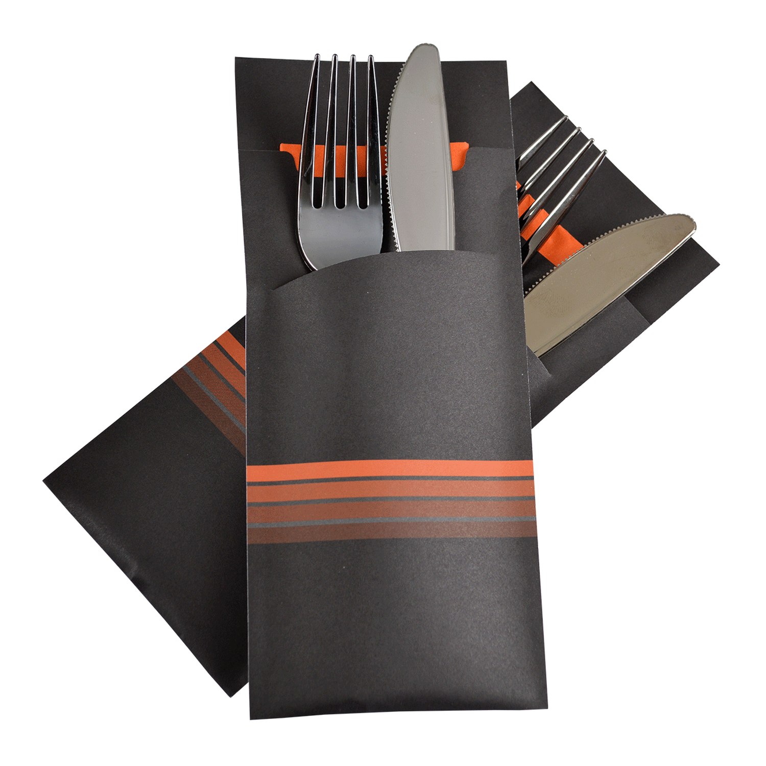 Pochetto Bestecktaschen 200x85mm schwarz orange Streifen Serviette, 520 Stk.