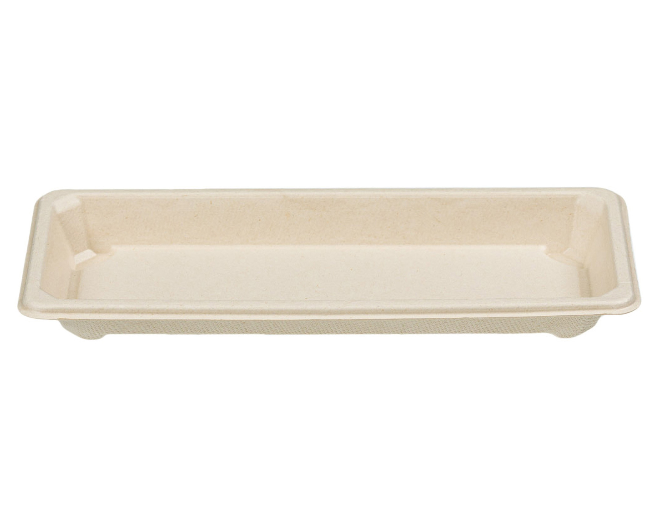 Sushi Tray aus Zuckerrohr mit klarem PET-Deckel 22,1 x 9,2 x 2,2 cm, 50 Stk.