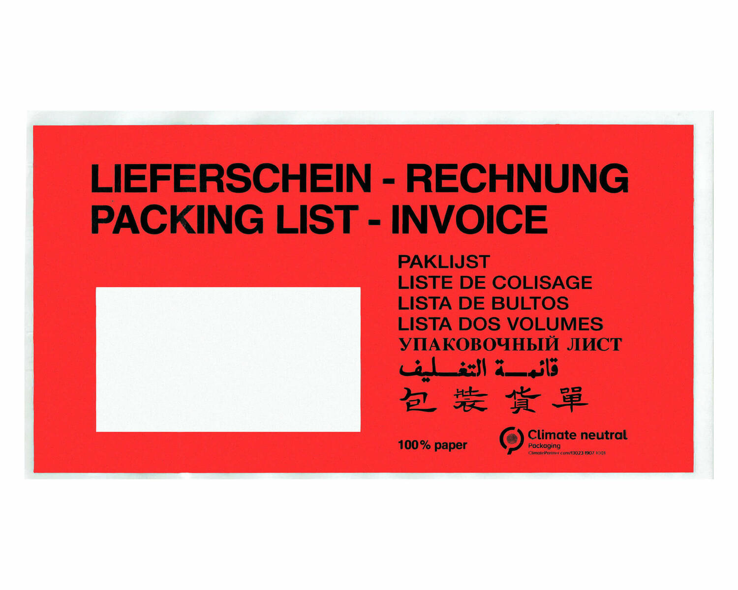 Dokumententaschen aus Pergamin Papier Lieferschein/Rechnung rot DIN-Lang, 1000 Stk.