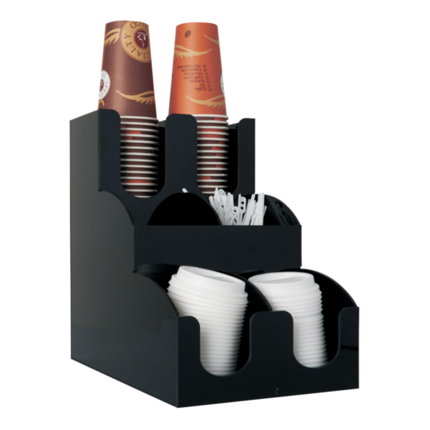Spender-System für Coffee ToGo Becher Deckel Rührstäbchen und