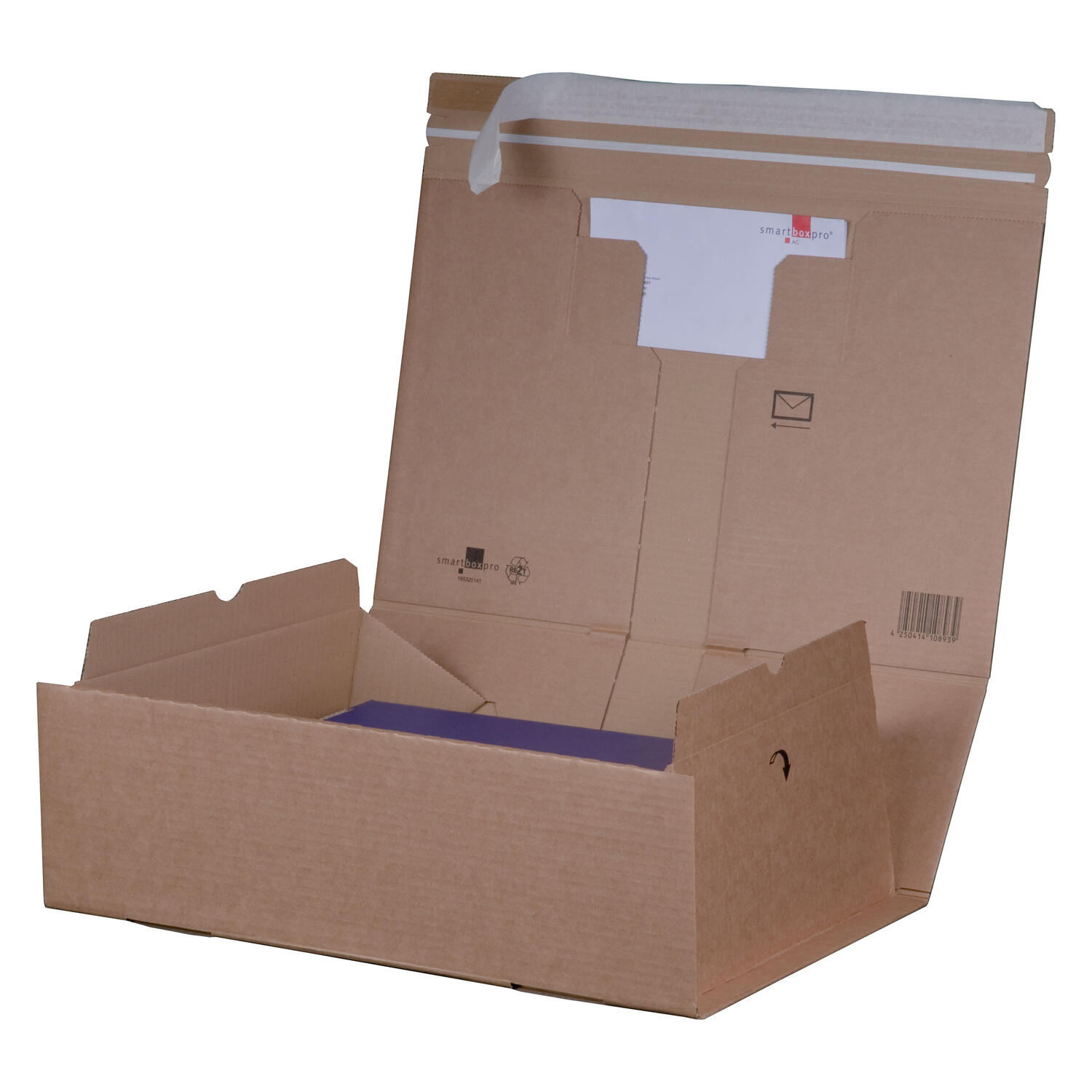 Versandkarton 230x166x90mm PACKBOX mit Selbstklebeverschluss & Aufreifaden braun fr A5+