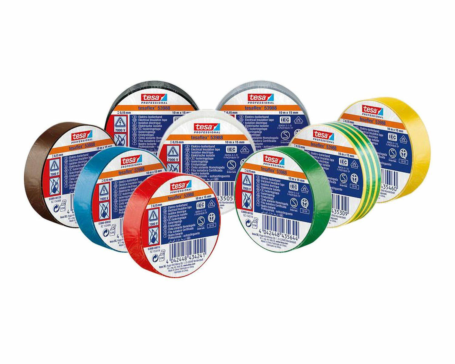 10m Verpackung 53988-00136-00 Isolierband PVC W 15mm L 10 Rollen x 10m TESA