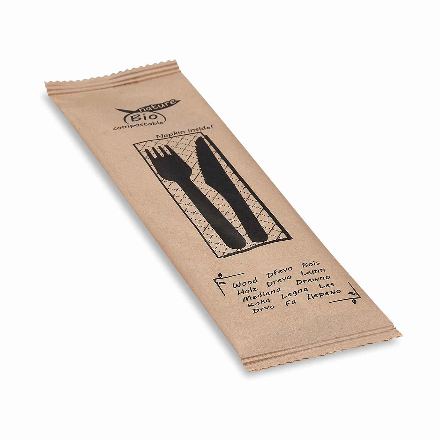 Bestecksets aus Holz biologisch abbaubar 3-teilig hygienisch verpackt, 60 Sets