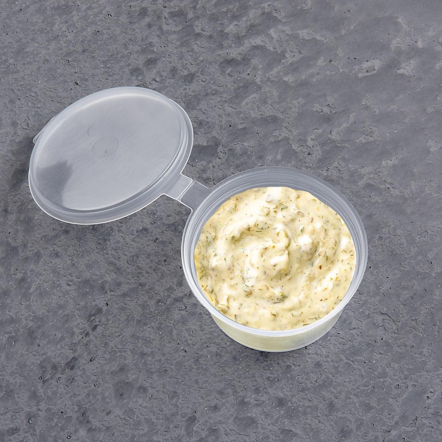 Dressingbecher Saucenbecher mit anhngendem Deckel  80ml, transparent, aus PP, 50 Stk.