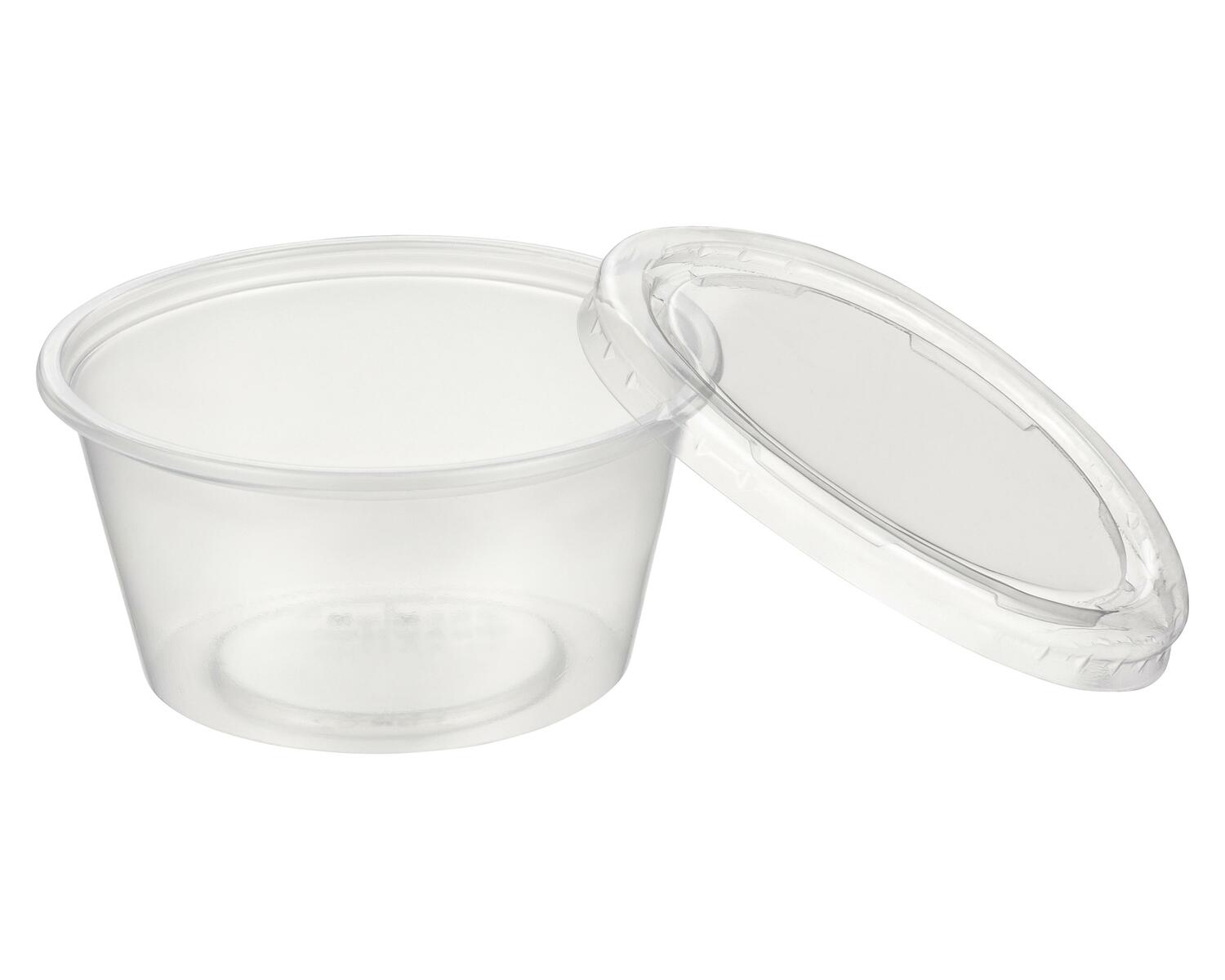Dressingbecher Saucenbecher 100ml, transparent mit Deckel, aus PP, 50 Stk.